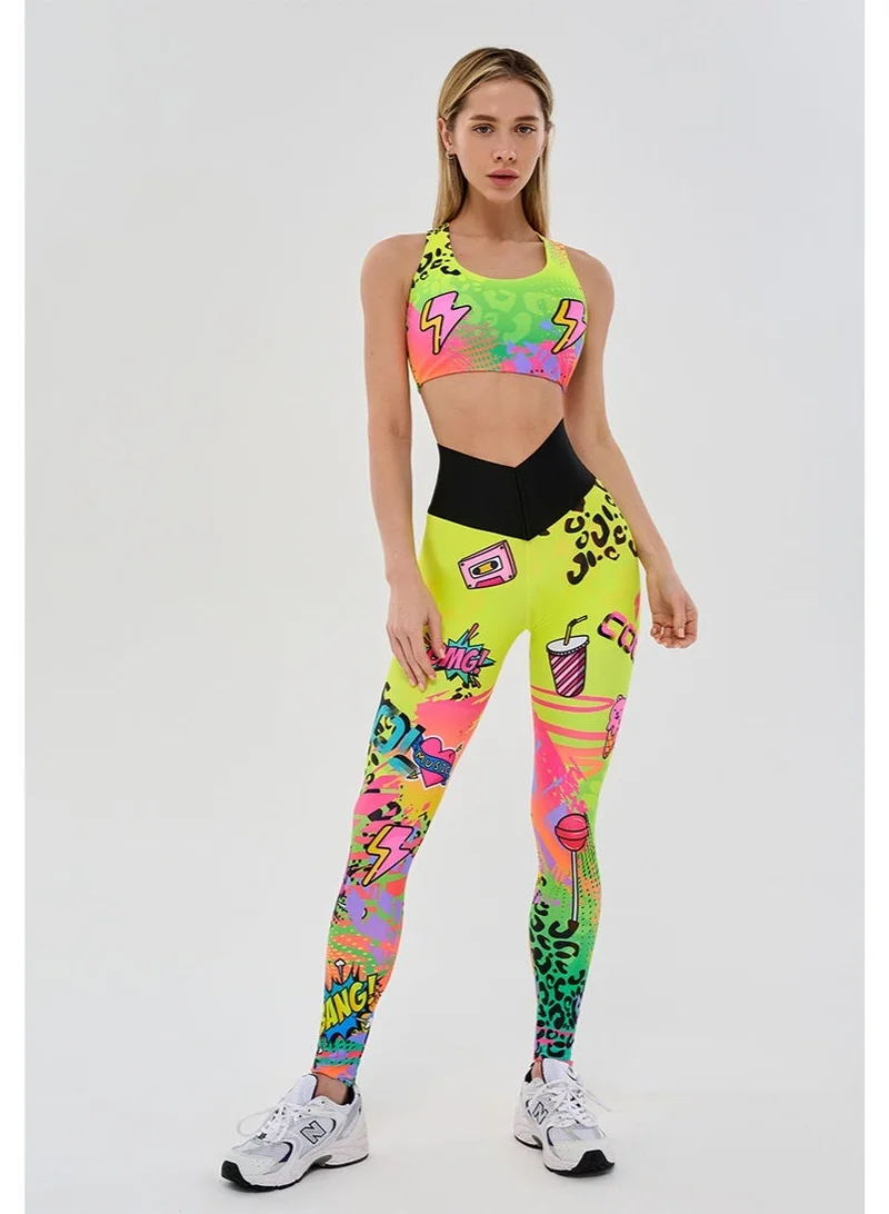 Bona Fide Bona Fide Neon High Waisted Workout Leggings for Women – Colorful Graphic Print – Compression Fit for Gym & Dance